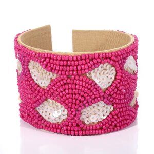 Handcrafted Fuchsia Glass Seed Beaded Cuff Bracelet (Adjustable) NEW